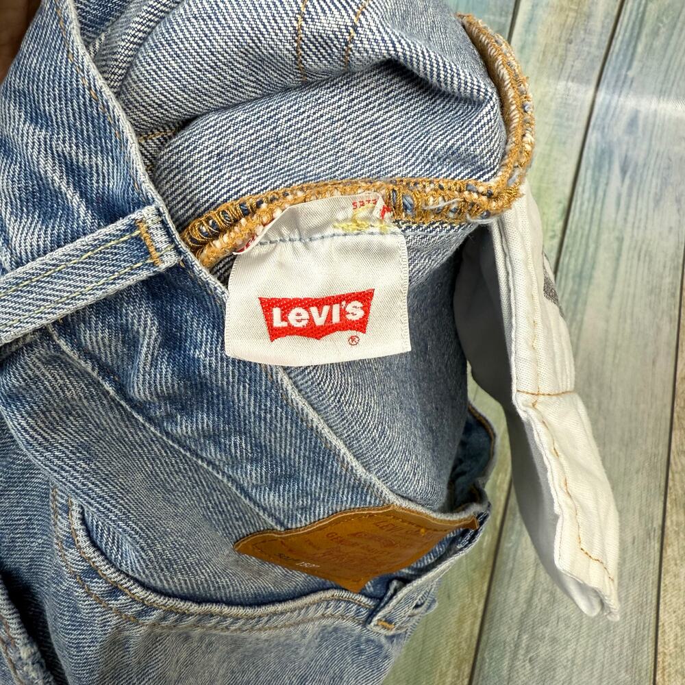 Levis 501 Big E Vintage Jean Shorts 150th Anniv Size 30 Quilt Upcycle Button Fly - Picture 6 of 9